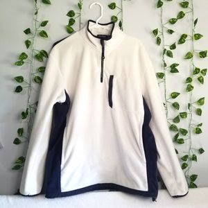 Nautica Men's Large Quarter Zip Ivory Blue Sweater Fleece Pullover Pocke…